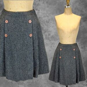 VINTAGE Sears wool mini midi skirt a-line pleated charcoal gray schoolgirl prim